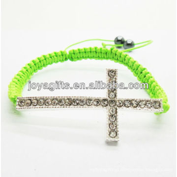 Bracelete de diamante de cruz de liga de aço verde pulseira